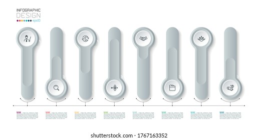 Vector Infographic 3d long circle label, infographic with number 8 options processes.