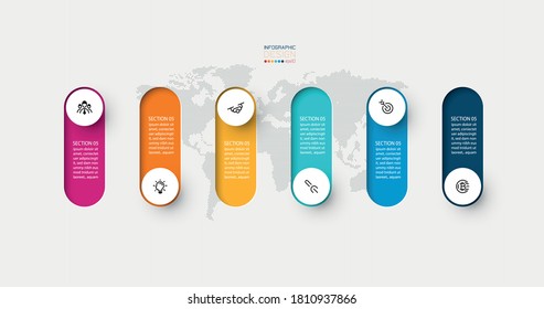 Vector Infographic 3d Long Circle Label, Infographic With Number 6 Options Processes.