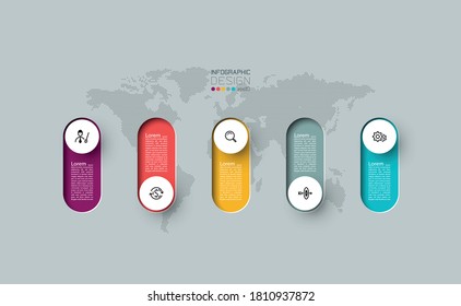 Vector Infographic 3d long circle label, infographic with number 5 options processes.