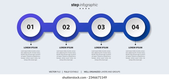 Vector Infographic 3d long circle label, infographic with number 4 options processes.

