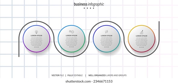 Vector Infographic 3d long circle label, infographic with number 4 options processes.
