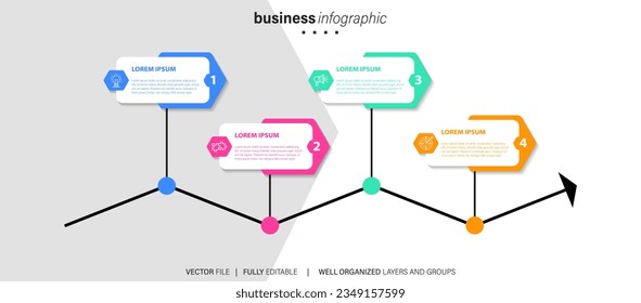 Vector Infographic 3d long circle label, infographic with number 4 options processes.
