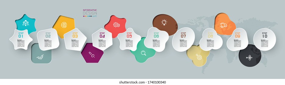 Vector Infographic 3d multi shape label, infographic with number 10 options for childrens practice.