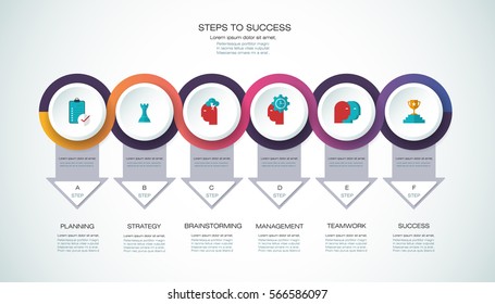 Vector infographic with 3D paper label, integrated circles. Business, steps to success concept with options. For content, diagram, flowchart, parts, timeline, infographics, workflow, layout, chart