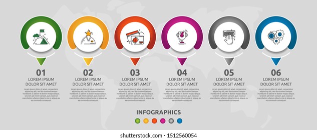 Vector infographic 3D template circles for six arrow, diagram, graph, presentation. Business concept with 6 options. Blank space for content, step for step, timeline, workflow, marketing, web