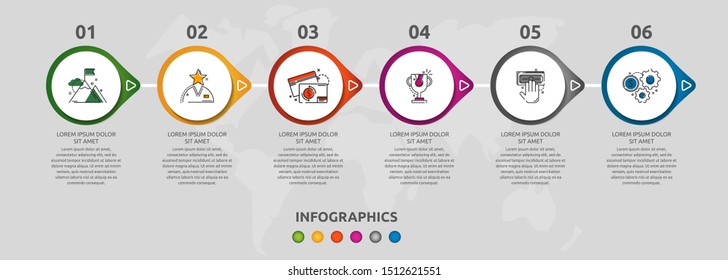 Vector infographic 3D template circles for six arrow, diagram, graph, presentation. Business concept with 6 options. Blank space for content, step for step, timeline, workflow, marketing, web