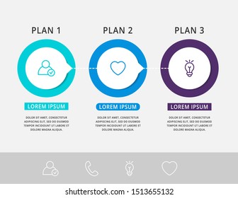 Vektorillustration Infografik 3D-Vorlagenkreise für drei Pfeile, Diagramm, Grafik, Präsentation. Geschäftskonzept mit 3 Optionen. Leerzeichen für Inhalte, Schritt für Schritt, Zeitleiste, Workflow, Marketing, Web