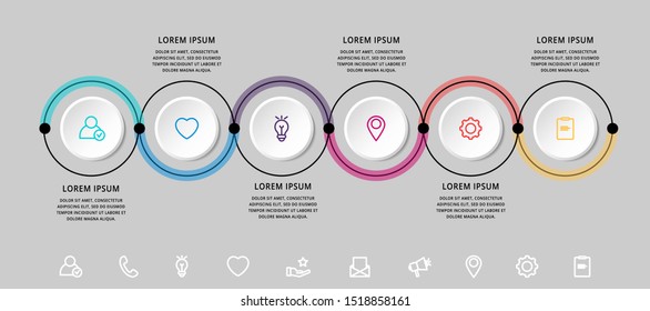 Vector infographic 3D template circles for six arrow, diagram, graph, presentation. Business concept with 6 options. Blank space for content, step for step, timeline, workflow, marketing, web