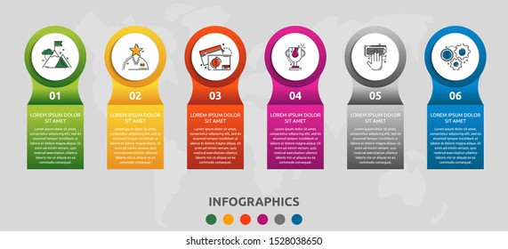 Vector infographic 3D template circles for six labels, diagram, graph, presentation. Business concept with 6 options. Blank space for content, step for step, timeline, workflow, marketing, web