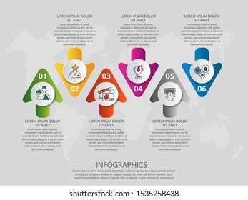 Vector infographic 3D template circles for six arrow, diagram, graph, presentation. Business concept with 6 options. Blank space for content, step for step, timeline, workflow, marketing, web