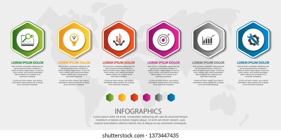 Vector infographic 3D template polygons with rounded corners for six label, diagram, graph, presentation. Business concept with 6 options. For content, flowchart, steps, timeline, workflow. EPS10