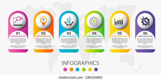 Vector infographic 3D template for six label, diagram, graph, presentation and circles. Business concept with 6 options. For content, flowchart, steps, parts, timeline, workflow, chart. EPS10.