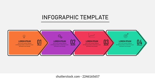 Vector infographic from 4 arrows. Minimalistic infographics with icons and text. Data visualization design template. Vector illustration.