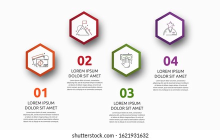 Vector infographic with 4 hexagons. Used for four diagrams, graph, flowchart, timeline, marketing, presentation. Creative business concept step by step