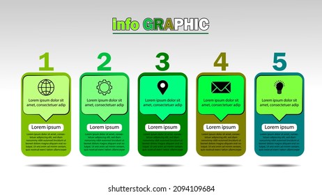 Infografía vectorial con 5 opciones o pasos. Infografía para el concepto de negocio. Se puede usar para banner de presentaciones, diseño de flujo de trabajo, diagrama de procesos, diagrama de flujo, gráfico de información, línea de tiempo.