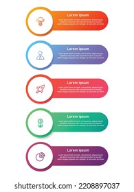 Vector Infographic 5 steps design template. Can be used for process diagram, presentations, workflow layout, banner, flow chart, info graph. Minimal infographic template design with numbers 5 options 