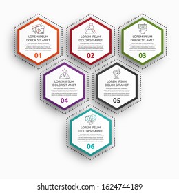 Vector infographic with 6 hexagons. Used for six diagrams, graph, flowchart, timeline, marketing, presentation. Creative business concept