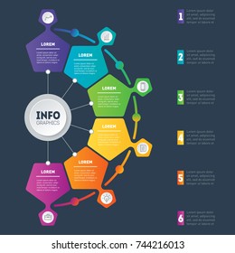 Vector infographic with 6 processes. Examples of infographics, how to make your business structured. Investor presentation with 6 steps. Best for diagram or business presentation with 6 options.