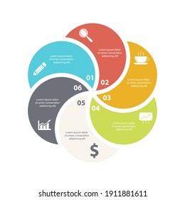 Vector infographic with 6 steps, options or processes. Template for diagram, graph, workflow, web design. Business concept isolated on white background.