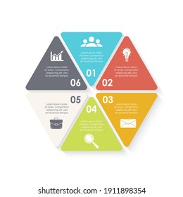 Vector infographic with 6 steps, options or processes. Template for diagram, graph, workflow, web design. Business concept isolated on white background.