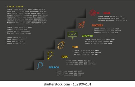 Vector Infographic 6 steps Template with icons and text for your edit. You can used it for Business projects, workflow, and more