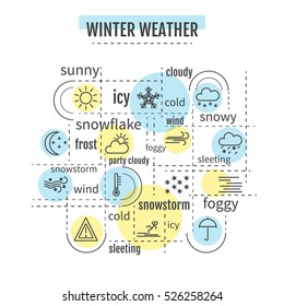 Vector infographic about winter weather with line icons.