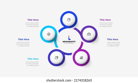 Infografía vectorial. Diagrama de ciclo abstracto dividido en 5 partes. Visualización de datos empresariales para presentación.