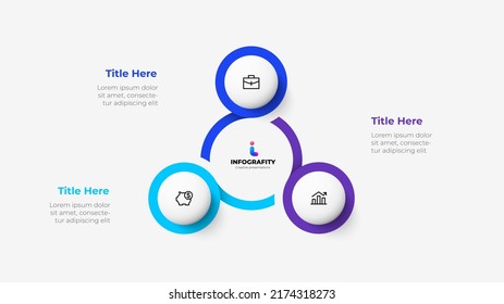 Infografía vectorial. Diagrama de ciclo abstracto dividido en 3 partes. Visualización de datos empresariales para presentación.