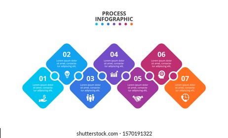 Vector Infographic Abstract Template With Icons. Can Be Used For Process Diagram, Presentations, Workflow Layout, Banner, Flow Chart, Infograph With 7 Options Or Steps.