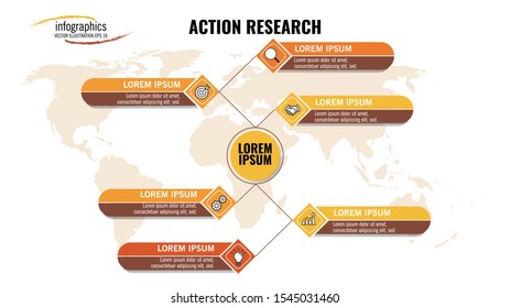 Vector infographic, action research, with 6 Steps, like a tube can be used for for presentations, brochures, flyers, and content marketing