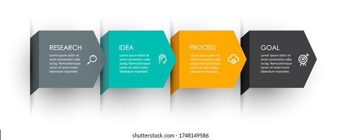 Vector Infographic arrow design with 4 options or steps. Infographics for business concept. Can be used for presentations banner, workflow layout, process diagram, flow chart, info graph