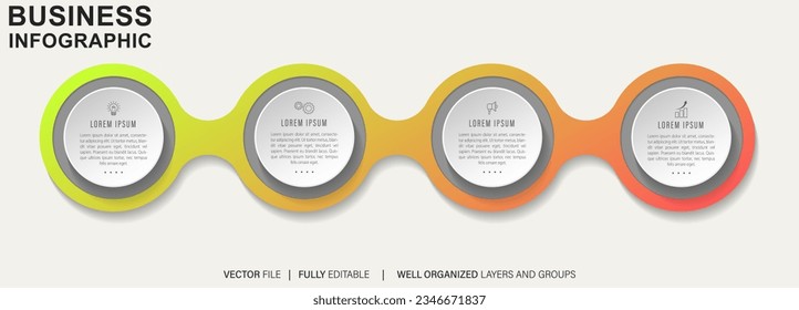 Vector Infografische Pfeildesign mit 4 Optionen oder Schritten. Infografiken für das Geschäftskonzept. Kann für Präsentationen verwendet werden Banner, Workflow-Layout, Prozessdiagramm, Flussdiagramm, Infografik