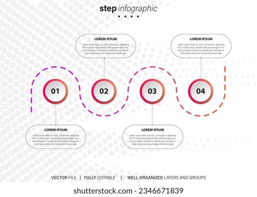 Vector Infographic arrow design with 4 options or steps. Infographics for business concept. Can be used for presentations banner, workflow layout, process diagram, flow chart, info graph