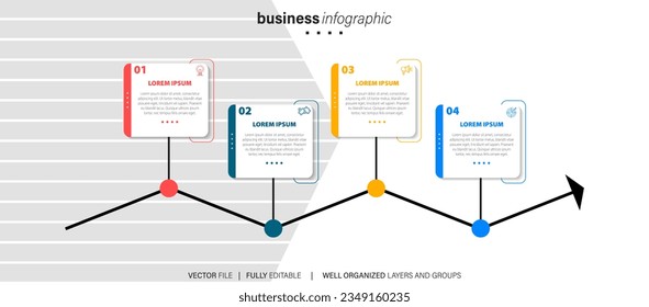 Vector Infographic arrow design with 4 options or steps. Infographics for business concept. Can be used for presentations banner, workflow layout, process diagram, flow chart, info graph

