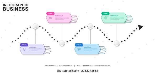 Vector Infographic arrow design with 4 options or steps. Infographics for business concept. Can be used for presentations banner, workflow layout, process diagram, flow chart, info graph
