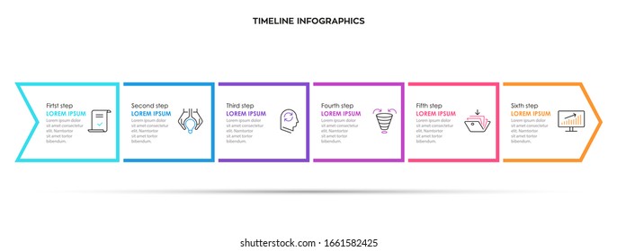Diseño de flecha de vectores Infografía con 6 opciones o pasos. Infografía para el concepto de negocio. Se puede utilizar para presentaciones banner, diseño de flujo de trabajo, diagrama de procesos, diagrama de flujo, gráfico de información