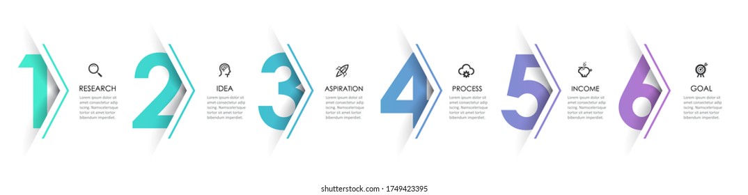 Vector Infographic arrow design with 6 options or steps. Infographics for business concept. Can be used for presentations banner, workflow layout, process diagram, flow chart, info graph