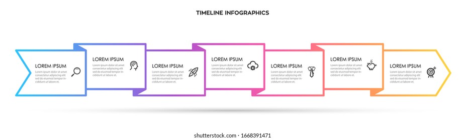 Vector Infographic arrow design with 7 options or steps. Infographics for business concept. Can be used for presentations banner, workflow layout, process diagram, flow chart, info graph