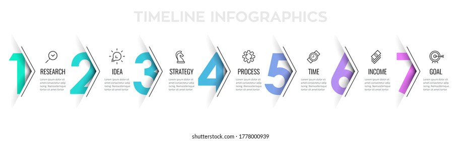 Vector Infographic arrow design with 7 options or steps. Infographics for business concept. Can be used for presentations banner, workflow layout, process diagram, flow chart, info graph