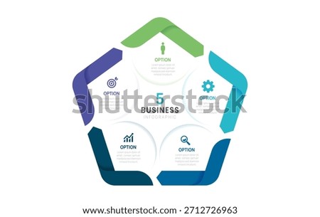 Vector infographic arrow design and business circle infographic template design 5 options. Can be used for process diagram, workflow layout, banner, flow chart presentations.