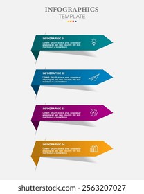 Vector Infographic arrow design with icons and 4 options or steps. Infographics for business concept. Can be used for presentations banner, workflow layout, process diagram