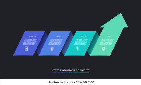 Vector Infographic Arrow Progress Chart With 4 Steps. Can Be Used For Web Design, Timeline, Diagram, Graph, Business Presentation.