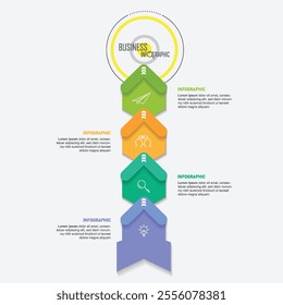 Vector infographic arrow template with 4 steps. Can be used for web design, timeline, diagram, chart, graph, business presentation.
