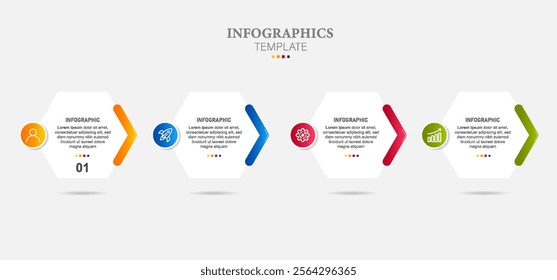 Vector infographic arrow template with 4 steps. Can be used for web design, timeline, diagram, chart, graph, business presentation.