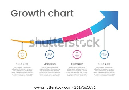 Vector infographic arrow template with 4 steps. Business growth concept. Can be used for web design, timeline, diagram, chart, graph, business presentation.