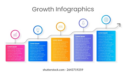 Vector infographic arrow template with 5 steps. Business growth concept. Can be used for web design, timeline, diagram, chart, graph, business presentation.