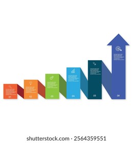 Vector infographic arrow template with 6 steps. Can be used for web design, timeline, diagram, chart, graph, business presentation.