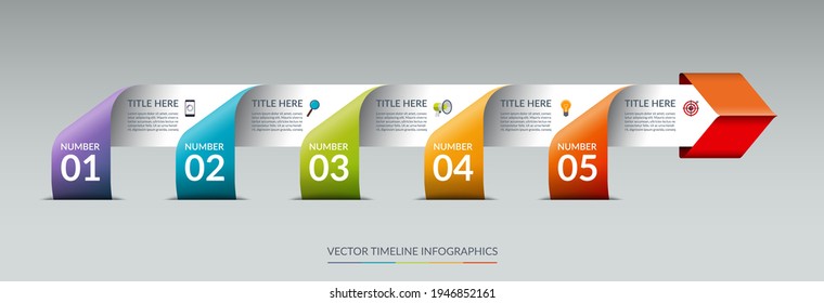 Vector infographic arrow timeline template with 5 steps. Origami style. Can be used for web design, brochure, diagram, chart, graph, business presentation.