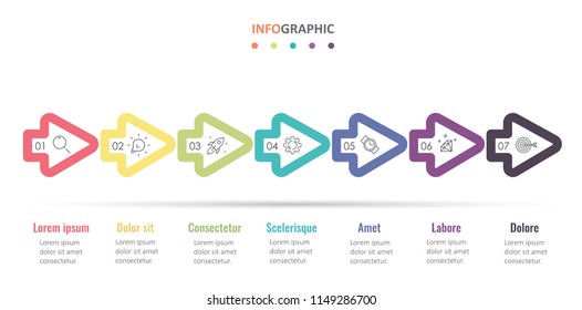 Vector Infographic arrows design with icons and 7 options or steps. Infographics for business concept. Can be used for presentations banner, workflow layout, process diagram, flow chart, info graph