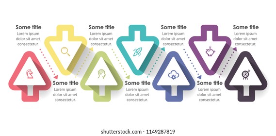 Vector Infographic arrows design with icons and 7 options or steps. Infographics for business concept. Can be used for presentations banner, workflow layout, process diagram, flow chart, info graph